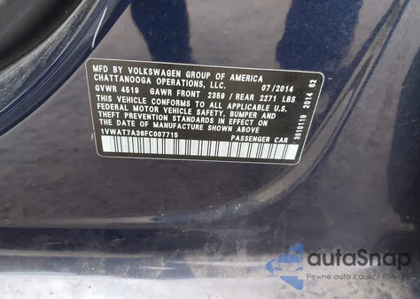 2015 Volkswagen Passat 1.8T Wolfsburg Edition из США, поврежденный, VIN 1VWAT7A36FC007715